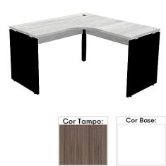 Mesa de Escritório em L Pé Painel Pe25 em Mdp 145 x 145 x 60 cm Cor Walnut e Base Branca