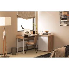 Escrivaninha em L 133,5x101,6cm 2 Portas Chicago Aveiro/Branco