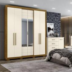 Roupeiro Guarda Roupa Casal 6 Portas Espelho 2 Gavetas Paiva