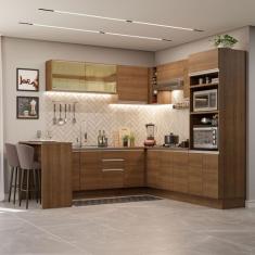 Cozinha Completa de Canto Madesa Glamy 504001 com Armário e Bancada (sem Tampo e Pia) - Rustic