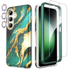 SHEDEER Capa projetada para Samsung Galaxy S24, com capa de câmera brilhante e protetor de tela, padrão chique à prova de desbotamento, proteção à prova de choque, capa de telefone fina para S24,