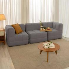 sofá guldi popup com 2 módulos canto e central linho cinza