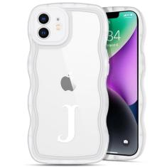 R'hllor Projetada para iPhone 12, capa de telefone com inicial A-Z Kawaii para meninas adolescentes e mulheres, linda moldura ondulada encaracolada forma elegante capa protetora TPU presentes
