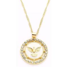 Colar Cordão Espírito Santo Pomba Folheado Ouro 18k