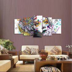 Quadro decorativo Mulher Abstrato Mosaico 5 Peças Sala Hall - Quadros 