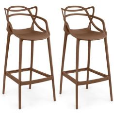 Kit 2 Banquetas Allegra com Encosto Design Cozinha/Bancada - Marrom - 