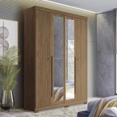 Guarda Roupa Solteiro Ripado 4 Portas 2 Gavetas Antony com Espelhos e 