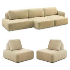 Conjunto Sala de Estar 1 Sofá Retrátil Modulado 402cm e 2 Poltronas Sa