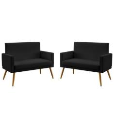 Kit 2 Poltronas Namoradeiras Vega Com Rodapé Couro Preto Aradecor