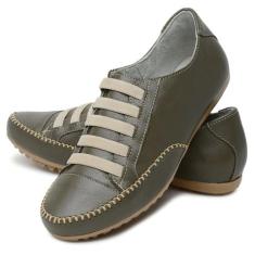 Tênis Feminino Sapatênis Couro Casual Mocassim - D' Roma, Verde Milita