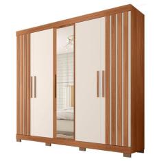 Guarda Roupa Casal 5 Portas Com Espelho Marta Marrom Caemmun