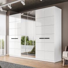 Guarda Roupa 6 Portas 4 Gavetas com Espelho Lisboa Branco
