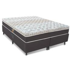 Cama Box Queen Size Castor Sleep Classic Hibrido Com Mola Ensacada 64X158X198Cm Branco, Cinza E Marrom