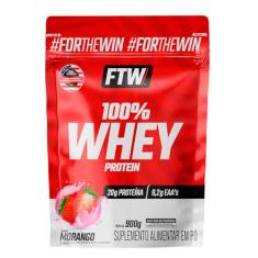 FTW 100% Whey Protein com Proteína Concentrada WPC, Suplemento Alimentar Pós-Treino em Pó com Fonte de Proteína do Soro do Leite, Alto Valor Biológico, Sem Glúten – Refil 900g (Sabor Morango)