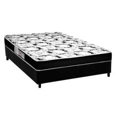 Cama Box Casal: Colchão Espuma Luckspuma Roland Garros Pro + Base Crc Suede Black(138X188)