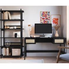 Conjunto Escrivaninha Athena 2 Gavetas e Estante Hera Palhinha Pé Made