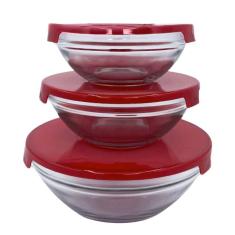 Conjunto 3 Potes De Vidro Herméticos Com Tampa Cor:vemelho