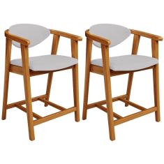 Kit 02 Banquetas Baixa Para Cozinha Sala Jantar Bancada Cecília L02 Linho Cinza - Lyam Decor