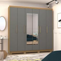 Guarda Roupa Casal 6 Portas Nature Alasca 6 Gavetas Spyder MDP com Espelho Vila Rica