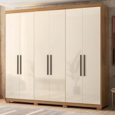 Guarda Roupa Casal Venice 6 Portas de Giro 4 Gavetas MDF Amêndola Touch-Off White Demóbile