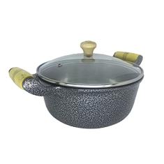 Panela Alumínio Preto Alça Madeira Tampa Vidro - 18 Cm