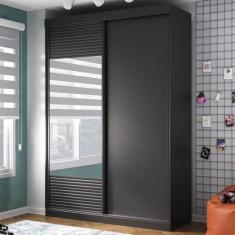 Guarda-roupas Infantil 2 Portas 1 Porta com Espelho Samambaia Teen Cabecasa Madeiramadeira Preto