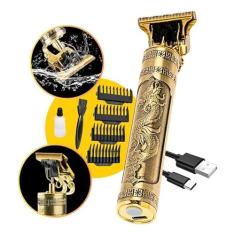 Máquina De Cortar Cabelo Profissional Dragão Acabamento Sem Fio Cabelo Barba Pezinho Personalizada Com Limitador de Lamina Ajustável Recarregável 4 Pentes Óleo Escovinha Premium