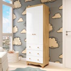 Guarda Roupa Infantil 2 Portas 3 Gavetas com Pés 100 MDF Júnior New Móveis Peroba - Branco Brilho/Amendoa