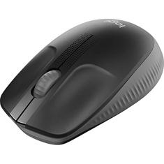 Mouse sem fio Logitech M190 com Design Ambidestro de Tamanho Padrão, Conexão USB e Pilha Inclusa - Cinza