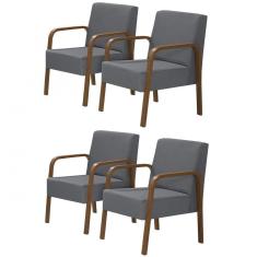 Kit 4 Poltronas Decorativas 1 Lugar Jade Braço Madeira D Salla Suede