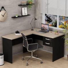 Mesa De Escritório em L 120x150cm com Gaveta Tampo 30mm Carvalho