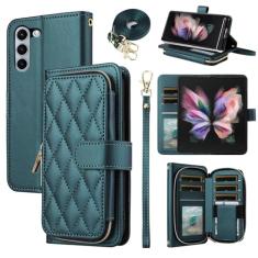 Furiet Argyle Capa carteira para Samsung Galaxy Z Flip 6 5G 2024 com alça de pulso, 9+ compartimentos para cartões, bolsa com zíper, capa de celular de couro PU de luxo para ZFlip6 Z6 G Flip6 6Z verde