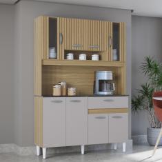 Cozinha Compacta 8 Portas 1 Gaveta Coral Poquema - Damasco/Off White