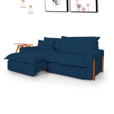 Sofá Retrátil Reclinável Davi com Molas Ensacadas no Assento Tecido Azul Marinho 2,50m