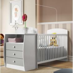 Berço Multimóveis Rafael com Gavetas Branco/Cinza para colchão 130x60 REF. 0516