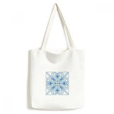 Bolsa de lona com estampa decorativa azul estilo Talavera bolsa de compras casual