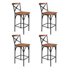 Kit 4 Banquetas Alta Industrial Paris Base Alumínio com Encosto - Castanho