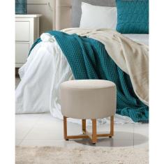 Pufes Banqueta Redonda Para Sala Decoração Interior Pes Ferro Cobre Tecido Bege