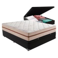 Cama + Box Com Baú Colchão Casal Classic Anjos Cor:preto