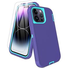 Aliruke Capa para iPhone 14 Pro Max, com protetor de tela, capa à prova de poeira, capa de borracha de silicone antiderrapante de corpo inteiro, capa de telefone à prova de quedas de grau militar,