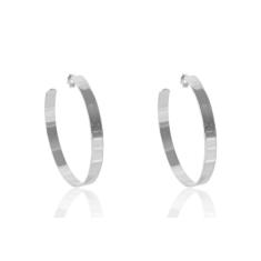 Brinco Argola Grande Grossa Clássica Folheado Em Ródio Branco [F027]
