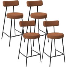 Kit 04 Banquetas Baixa Para Cozinha Sala De Jantar Bar Bancada Milão L02 Bouclê Terracota