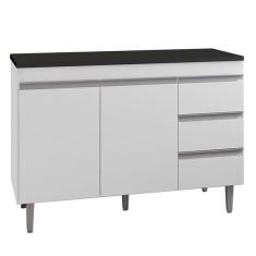 Balcão de Cozinha Andréia Branco com Tampo 120 cm Preto Fosco – AJL