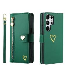 Capa de couro carteira com zíper para Samsung Galaxy S23 S24 Ultra S22 Plus S21 FE A04 A14 A24 A34 A54 A05S A15 Capa de bolsa, verde, para Galaxy S21