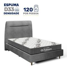 Cama + Cabeceira Genebra Bouclé com Colchão de Espuma D33 Ortobom Airtech 100 Solteiro 88cm