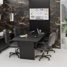 Mesa De Reunião Para Escritório Com Painel de TV 200x100cm Preto