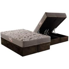 Cama Box Baú Queen: Colchão Espuma Herval AG65 Fort Black Firme Pillow Top + Base CRC Suede Brown(158x198)