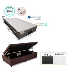 Conjunto Cama Box Baú Solteiro + Colchão de Molas Ensacadas Sankonfort