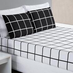 Jogo De Lençol Casal 3 Peças Estampado Percal 200 Fios Austin Grid - L