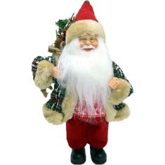 Boneco Papai Noel Com Casaco Enfeite Saco De Presentes 36cm